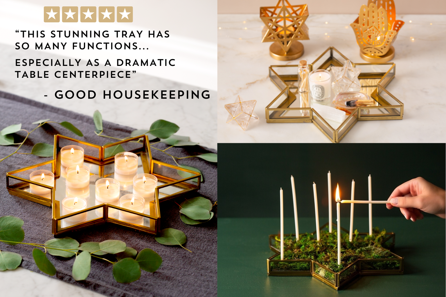 Stunning Star of David Mirror Tray for Hanukkah sand Jewish decorations