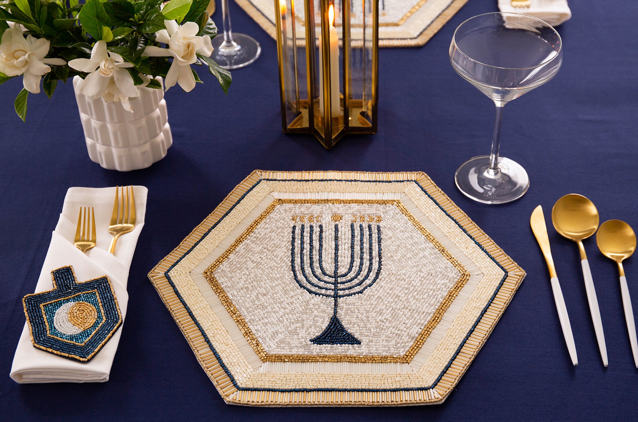 Luna Menorah Beaded Placemat