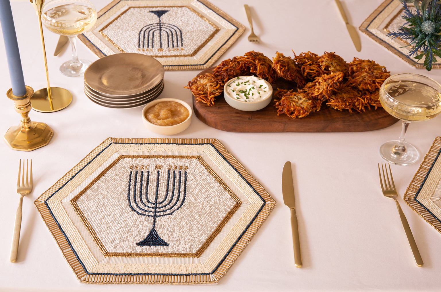 Luna Menorah Beaded Placemat