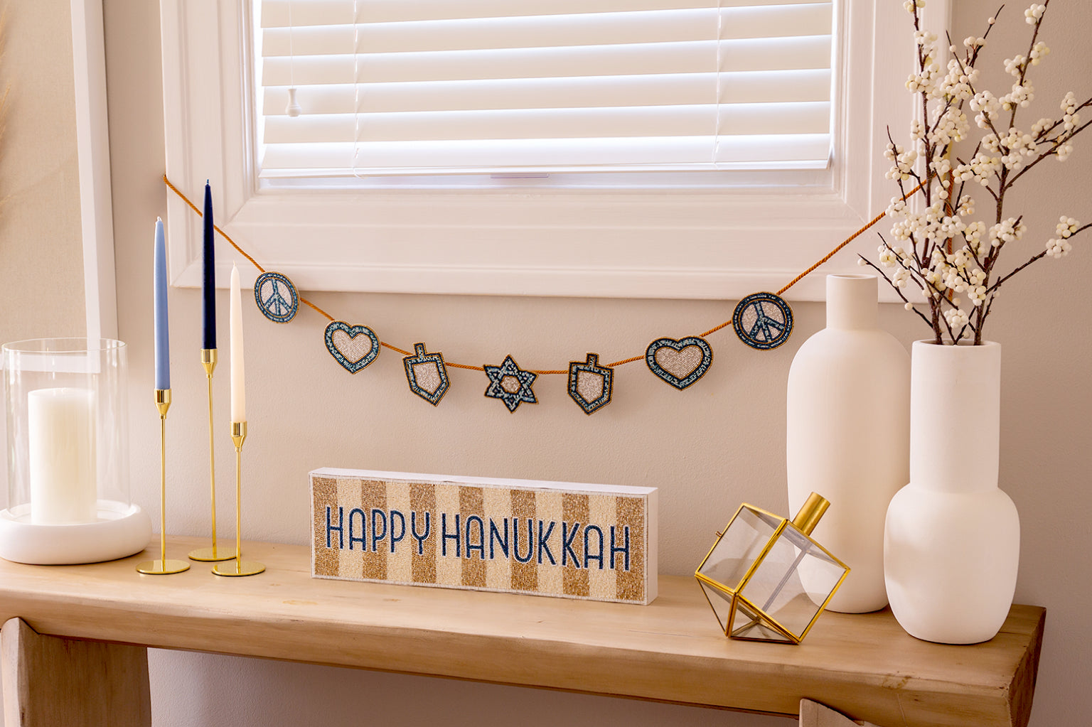 Peace Love Dreidel Hand-Beaded Garland