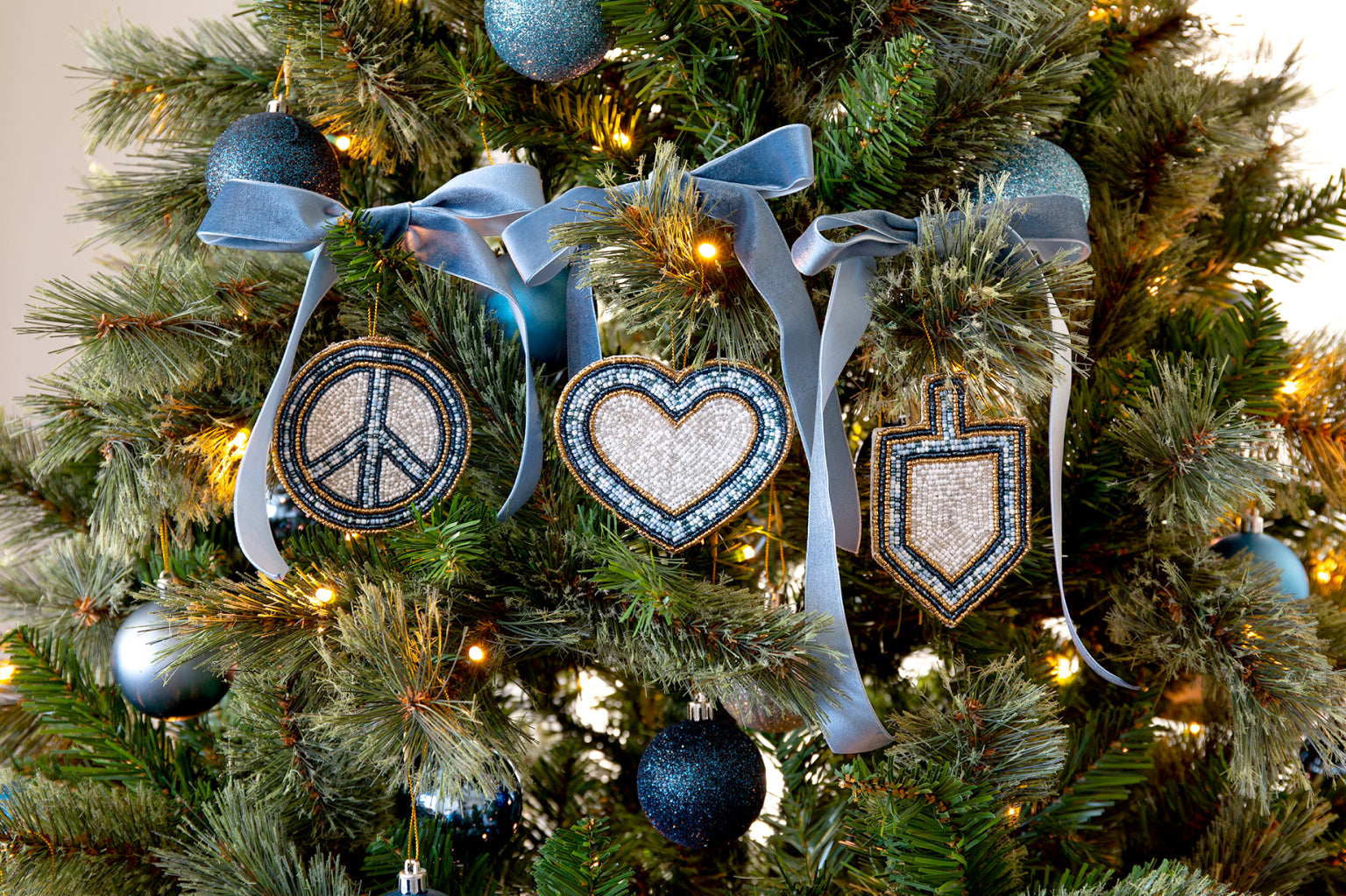 3pc Ornament Set: Peace Love Dreidel