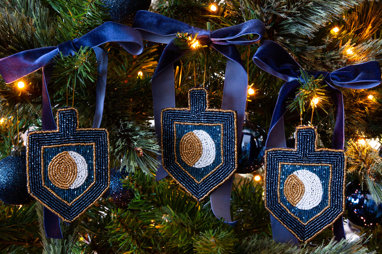 Mystic Moon Phases Dreidel Ornament Set
